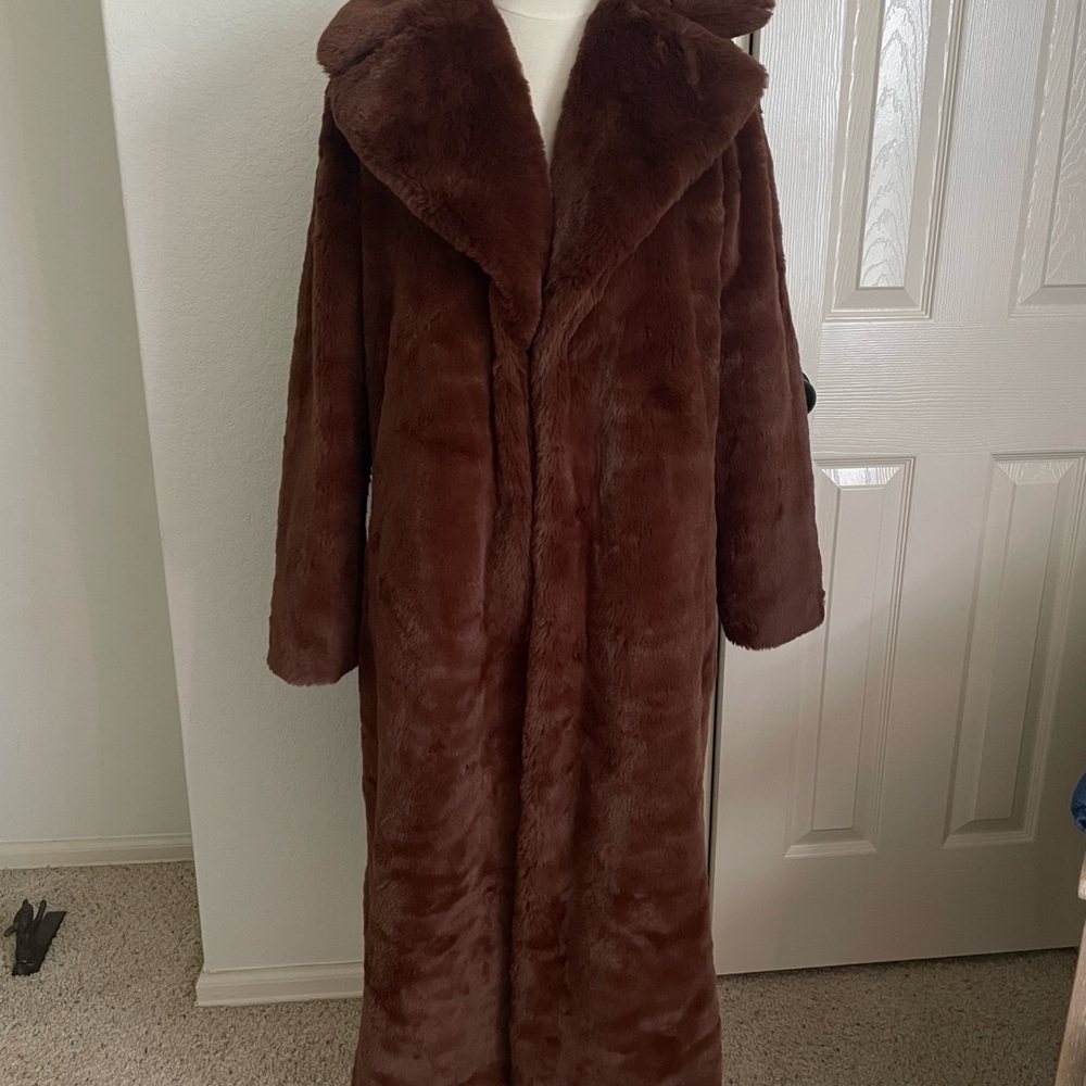 Miss Selfridge Chocolate Faux Fur long Maxi Coat
